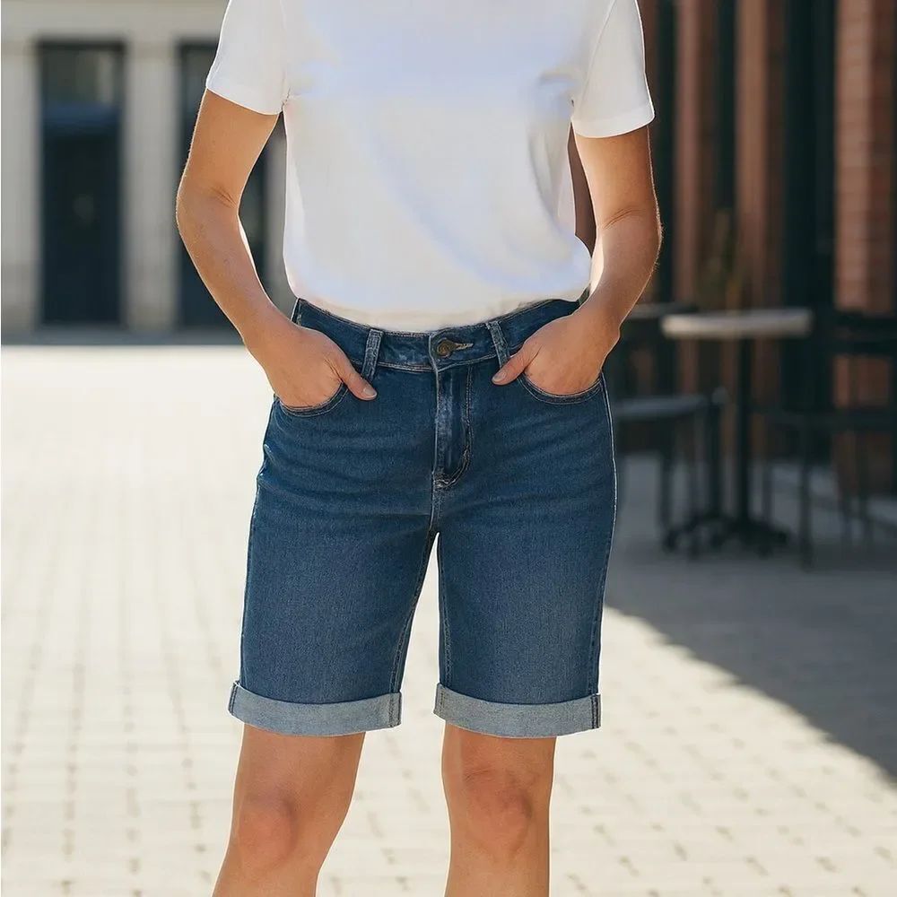 ZCO  Jean Capris Roll Cuff Bermuda Shorts
